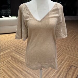 Autumn Cashmere Tan V-Neck Short Sleeve Top